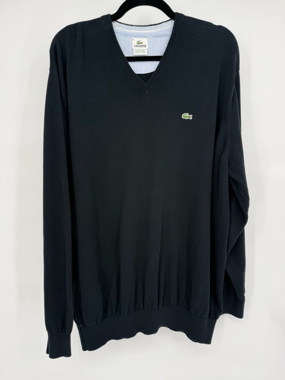 Lacoste V Neck Pullover Sweater Classic Preppy Minimalist Knit Logo Size 9/XXXXL